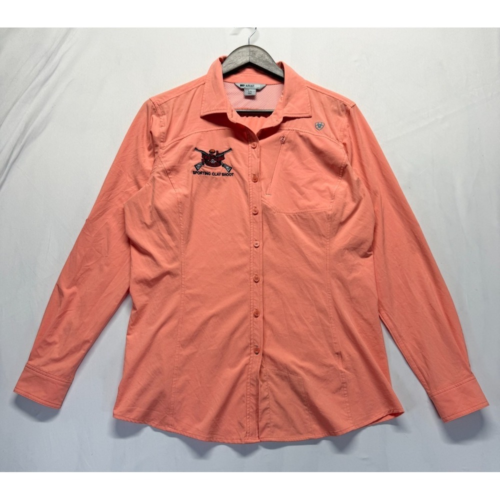 Ariat TEK Heat Series Shirt Women Large Coral Target Cure Sporting Clay Shooting